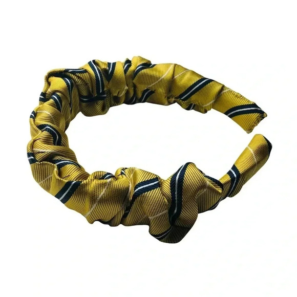 Yellow Striped Preppy Classic Crown Silk Handmade Headband Hair Accessory - Picture 6 of 10